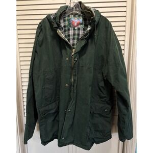 Royal Paddock Canvas Flannel Lined Jacket Mens Green Zip/Snap Hood XL Heavy